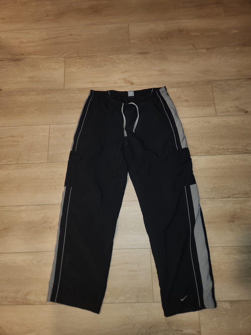 Vintage Y2K Nike Black & Gray Track Pants Men's Size Xtra Large Embroidered Logo